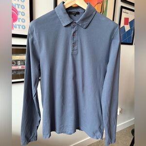 Vince. Long Sleeve Polo Shirt Cotton Steel Blue/Gray Medium Made in USA